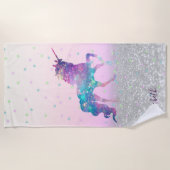 Magisches Einhorn, Sterne, Silberner Glitzer Bokeh Strandtuch (Vorderseite)