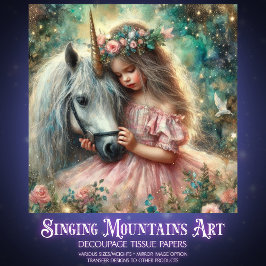 Magisches Einhorn und Mädchen Freundschafts-Decoup Seidenpapier