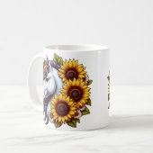 Magisches Einhorn und Sonnenblumen Kaffeetasse (Vorderseite Links)