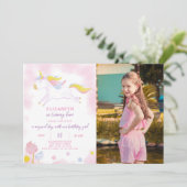 Magisches Einhorn zum Geburtstag mit Foto Einladung (Stehend Vorderseite)