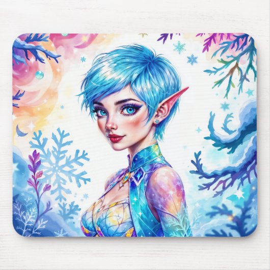 Magisches Eiself Schneewald gefrorenes Märchen Mousepad (Vorne)