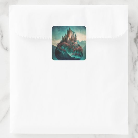 Magisches Fantasy-Schloss Quadratischer Aufkleber (Tasche)