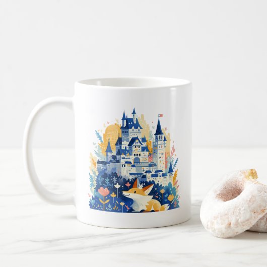 Magisches Fantasy-Schloss und fröhlicher Fox Kaffeetasse (Mit Donut)