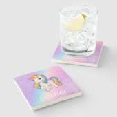 Magisches farbenfrohes Einhorn Steinuntersetzer (Seitenansicht)