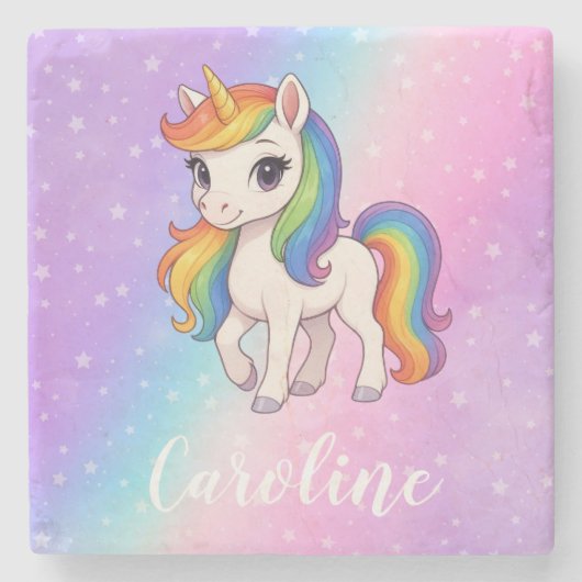 Magisches farbenfrohes Einhorn Steinuntersetzer (Vorderseite)