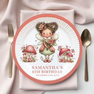 Magisches Feen 3. Geburtstag Pastell Rosa Blumen Pappteller