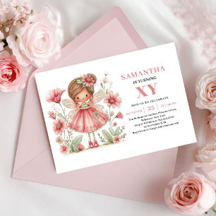Magisches Feen-Mädchen 3. Geburtstag Rosa Blumen-E Einladung