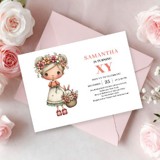 Magisches Feen-Mädchen 7. Geburtstag Pastell-Rosa Einladung