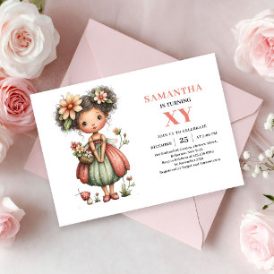 Magisches Feen-Mädchen Geburtstags Floral Blush Ro Einladung