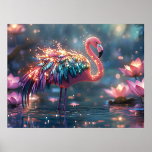 Magisches Flamingo-Fantasie-Kunstwerk mit farbenfr Poster