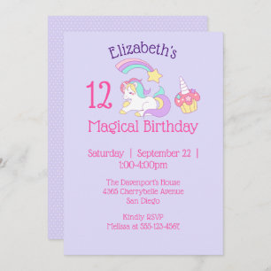 Magisches Geburtstagsunkorn und Cupcake-Party Einladung