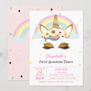 Magisches Glitzer-Einhorn-Blumen-Regenbogen-Geburt Einladung