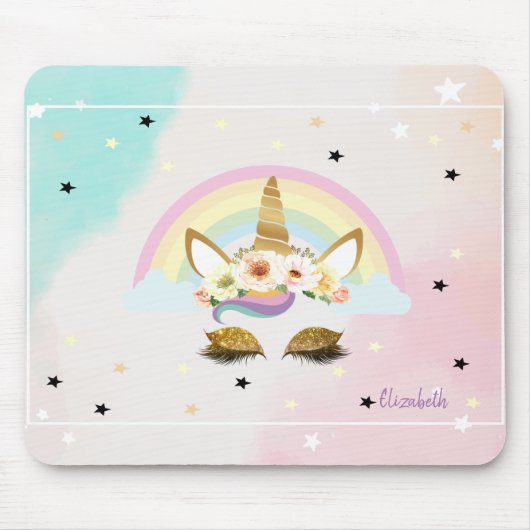 Magisches Glitzer Einhorn, Regenbogen, Sterne Mousepad (Vorne)
