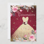 Magisches Gold Dress Blush Pink Floral Quinceanera Einladung (Vorderseite)