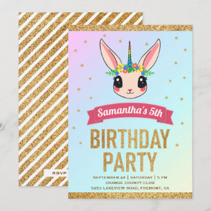 Magisches Gold Glitter Einhorn Hase Geburtstag Einladung