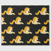 Magisches Goldenes Einhorn im schwarzen Hintergrun Geschenkpapier (Flach)