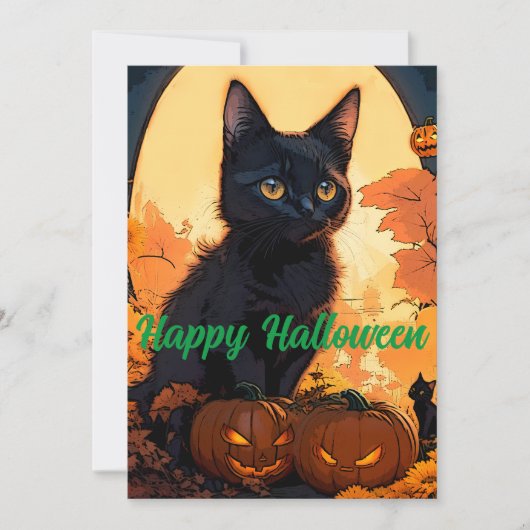 Magisches Halloween Black Kat & Pumpkins Feiertagskarte (Vorderseite)