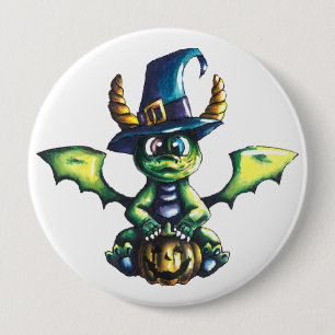 Magisches Halloween-Drachendesign Button