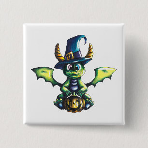 Magisches Halloween-Drachendesign Button