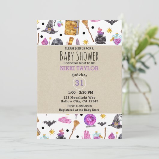 Magisches Halloween Whimsical Baby Dusche Einladung (Stehend Vorderseite)