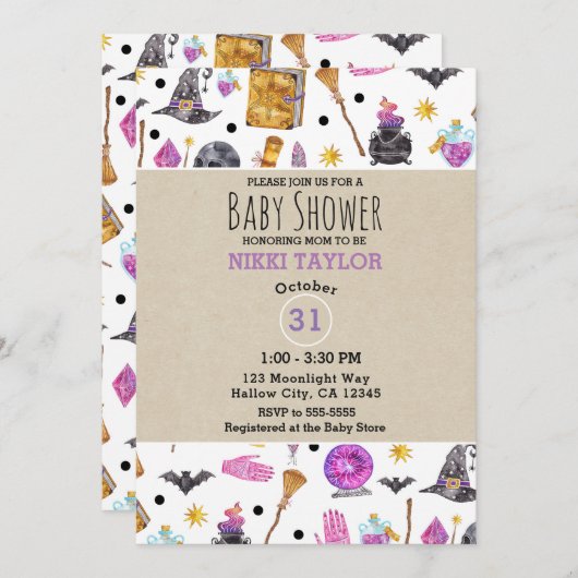 Magisches Halloween Whimsical Baby Dusche Einladung (Vorne/Hinten)