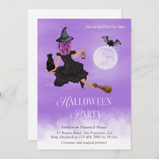Magisches HexenHalloween-Party Einladung (Vorne/Hinten)