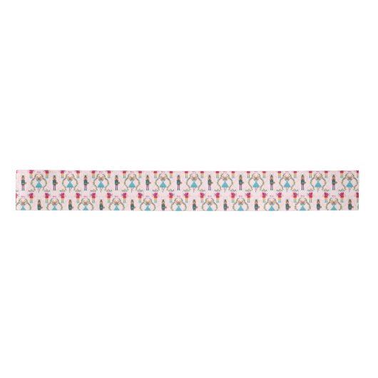 Magisches Holiday Nutcracker Muster Pink Satinband (Vorderseite)