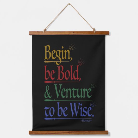 Magisches Horace Zitat Schwarzes Holz Topped Tapes Wandteppich Mit Holzrahmen (Vorderseite)