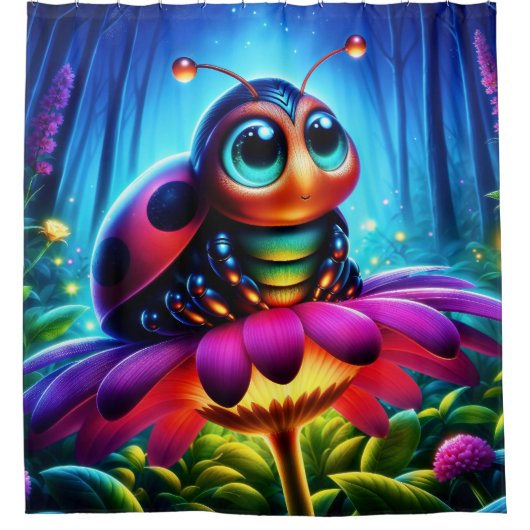 Magisches Insekt in einem hellen Nachtwald Duschvorhang (Vorderseite)