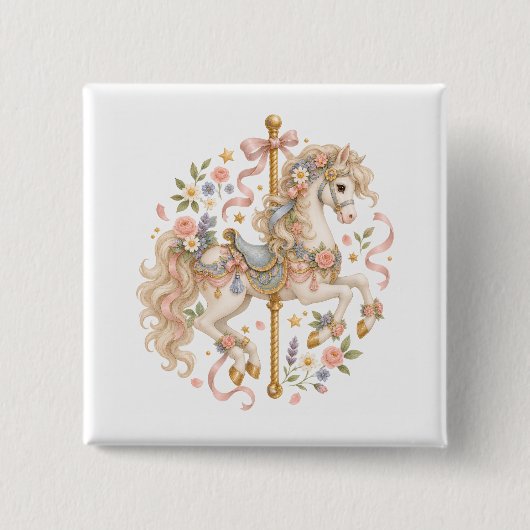 Magisches Karussellpferd Blumendesign Button (Vorderseite)