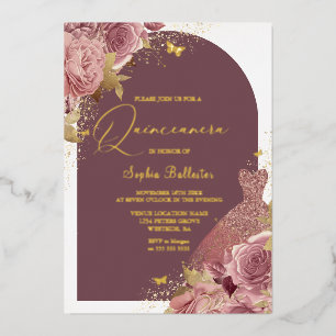 Magisches Kleid & Bogen Verzauberte Quinceanera Go Folieneinladung
