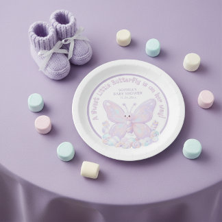 Magisches Lavendel-Lila-Schmetterling-Baby-Shower Pappteller