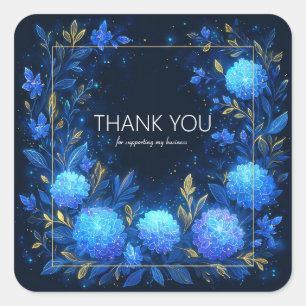 Magisches Leuchtendes Blaues Florales Gold Glitzer Quadratischer Aufkleber