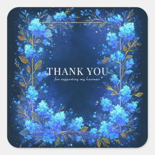 Magisches Leuchtendes Blaues Florales Gold Glitzer Quadratischer Aufkleber