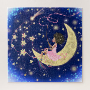 Magisches Mädchen auf dem Mond reiten Sterne Puzzl Puzzle