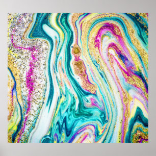 Magisches Marbling: Metallisches Paint Design. Poster