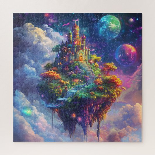 Magisches Märchenschloss und schwebende Insel Puzzle (Vertikal)