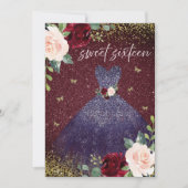 Magisches Marinekleid Burgundy Red Floral Sweet 16 Einladung (Vorderseite)