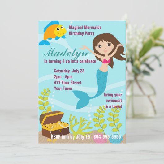 Magisches Mermaids Pool-Party Einladung (Stehend Vorderseite)