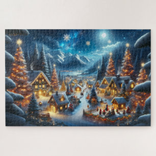 Magisches mondbeschienenes schneebedecktes Weihnac Puzzle