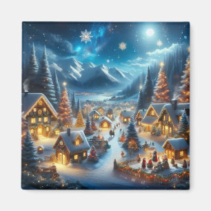 Magisches Mondlicht-Schneeh-Christmas-Dorf Magnet