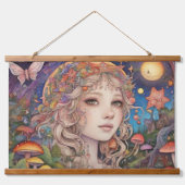 Magisches Mystical Fantasy Girl Wandteppich Mit Holzrahmen (Vorne)