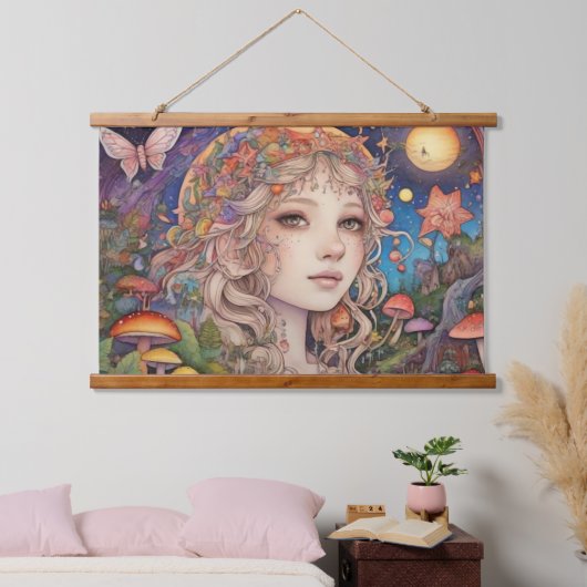 Magisches Mystical Fantasy Girl Wandteppich Mit Holzrahmen (Schlafzimmer)
