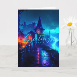 Magisches Neon-Fantasie-Schloss Cyberpunk-Nacht Karte