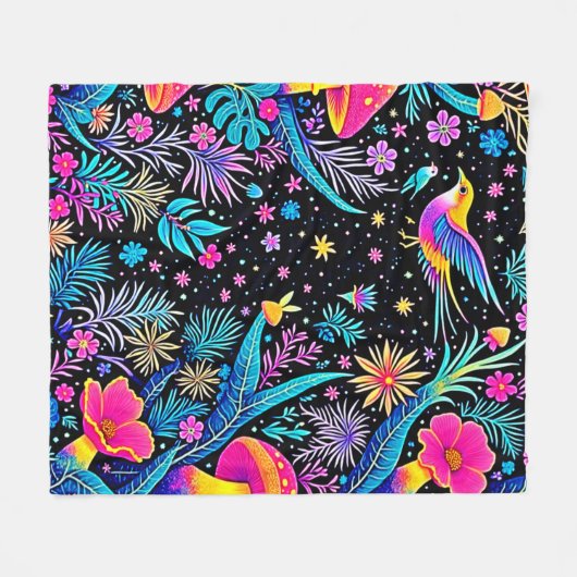 Magisches Neon Forest Night Traumdesign Fleecedecke (Vorderseite (Horizontal))