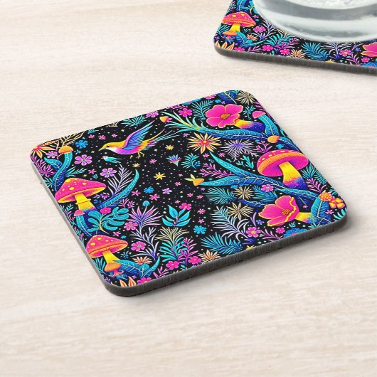 Magisches Neon Forest Night Traumdesign Getränkeuntersetzer (Linke Seite)