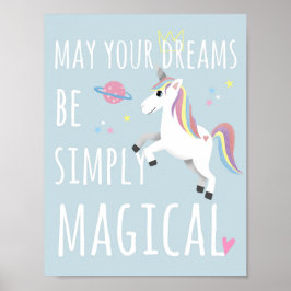 Magisches Niedliches Einhorn Kinder Whimsical Blue Poster