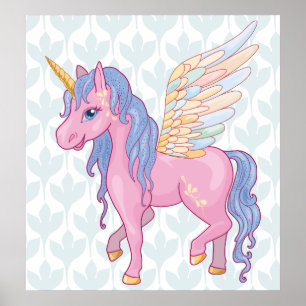 Magisches Niedliches Einhorn mit Darstellung der R Poster