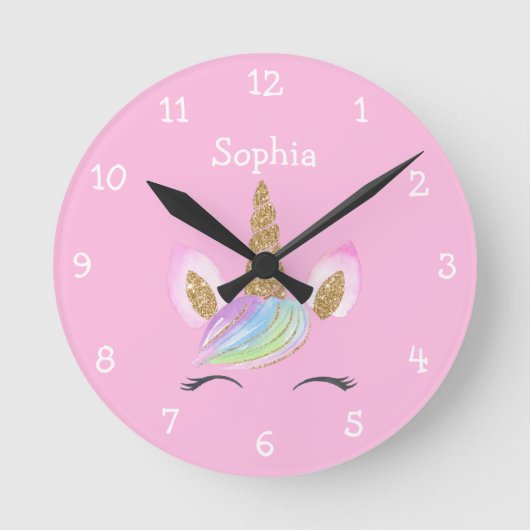 Magisches Niedliches Einhorn-Regenbogen-Personalis Runde Wanduhr (Vorderseite)