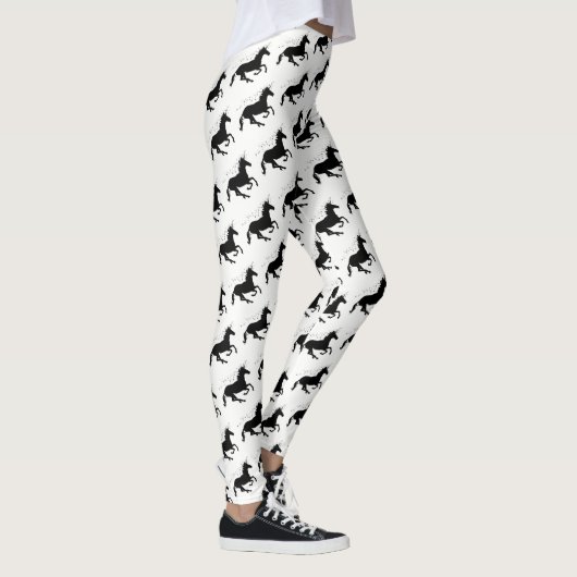 Magisches Niedliches Einhornmuster Schwarz und Wei Leggings (Rechts)